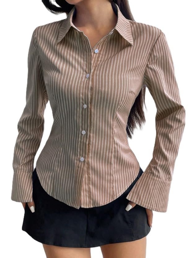 Women Shirt||Women Relaxed Fit Vertical Striped Spread Collar Cotton Casual Shirt (S-12-19)